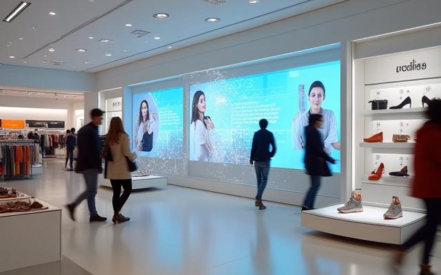 Perakende sektöründe kişiselleştirilmiş ürün öneri motoru kullanan bir mağaza içi teknoloji gösterimi.