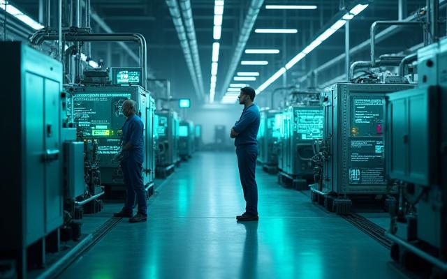 Üretim hattında çalışan bir robot, sensör verilerini işleyerek olası arızaları tahmin ediyor.