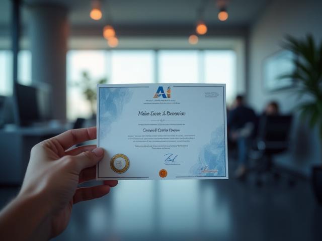 Parlak, modern bir sertifika tasarımı, üzerinde 'Gezegen Bilgisi AI Sertifikası' yazıyor