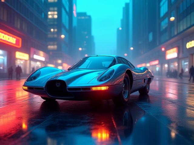 Gelişmiş bir prompt ile üretilmiş detaylı, sinematik bir konsept araba görseli